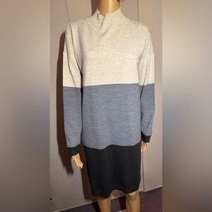 Fat Face sweater dress/tunic. Cream, gray and black. Sz. 10. Made in Turkey
